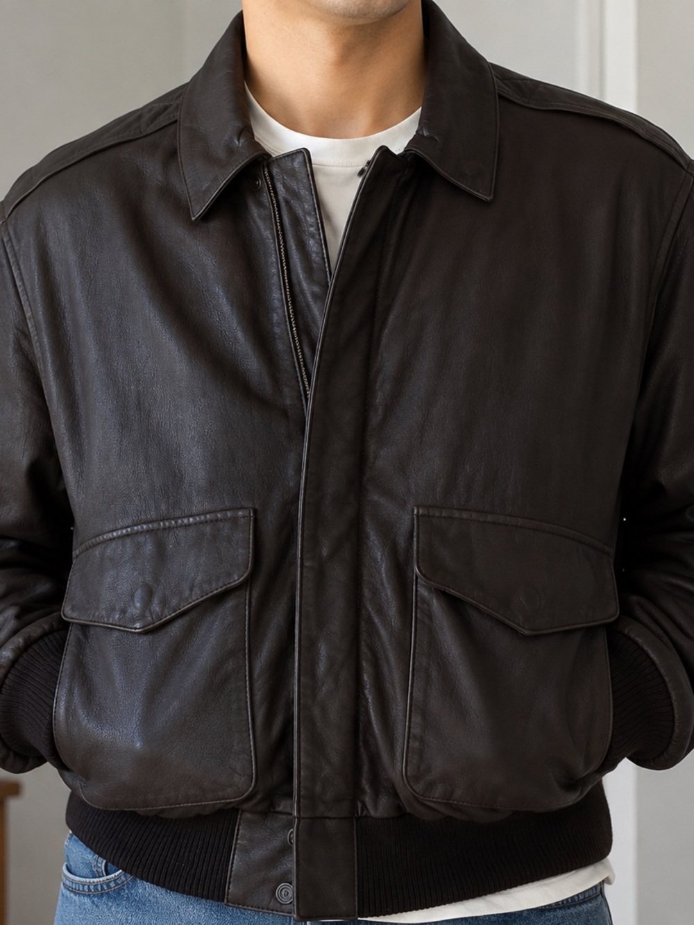 Preston & York Dark Brown Leather Bomber Jacket